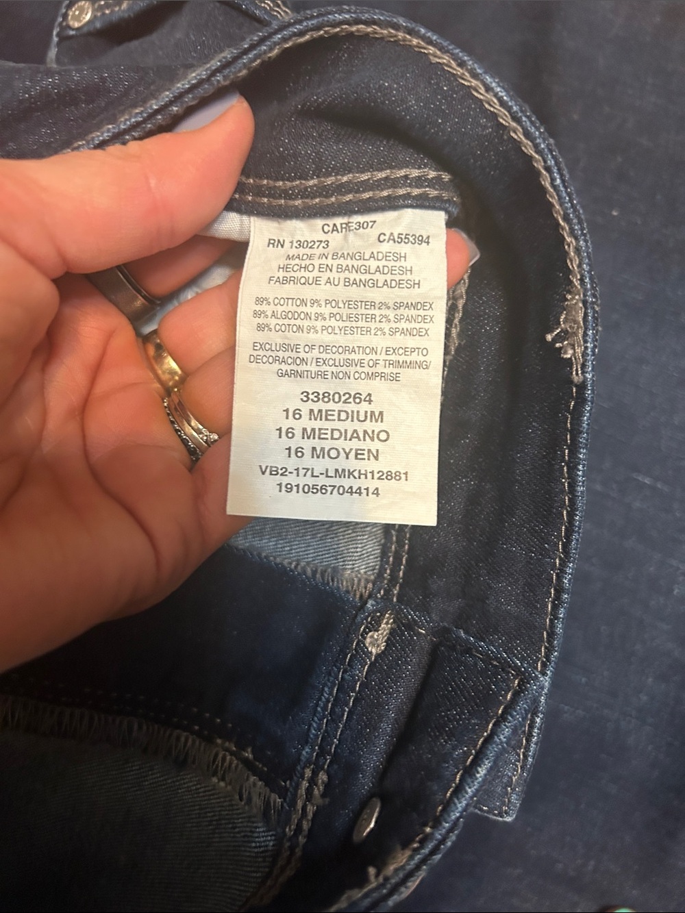 Lee Dark Blue Cropped Jeans with Button Rhinestone Hem - Picture 4 of 4